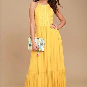 Lulus For Life Golden Yellow Embroidered Maxi Dress